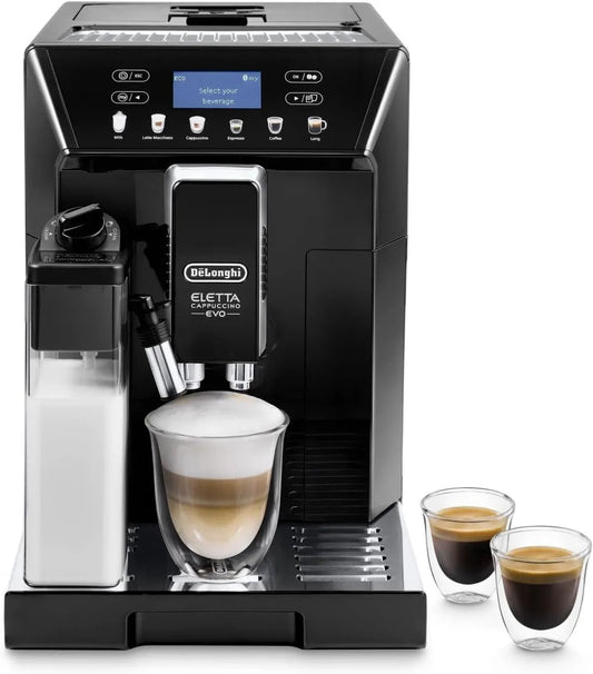 De'Longhi ECAM46.860.B Mousseur à lait, émulsionneur à lait, tactile, écran LCD, noir, Machine à Café Automatique 6 Boissons Noir, Cappuccino