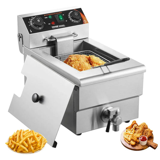 VEVOR friteuses à bain d'huile électrique avec panier, en acier inox, pour restaurant, Friteuse commerciale 3000 W, 9 L, avec contrôle du temps et de