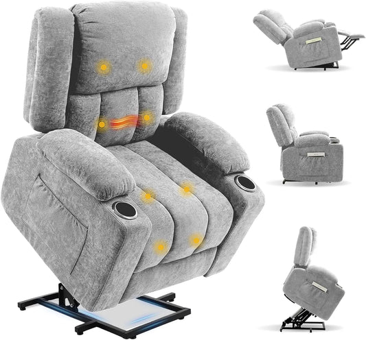 Fauteuil relaxant avec massage, FLEXISPOT XL6, décoration de salon, USB, gris, Inclinable 105–165°, Massage 8 Points et Chauffant, USB&Type-C