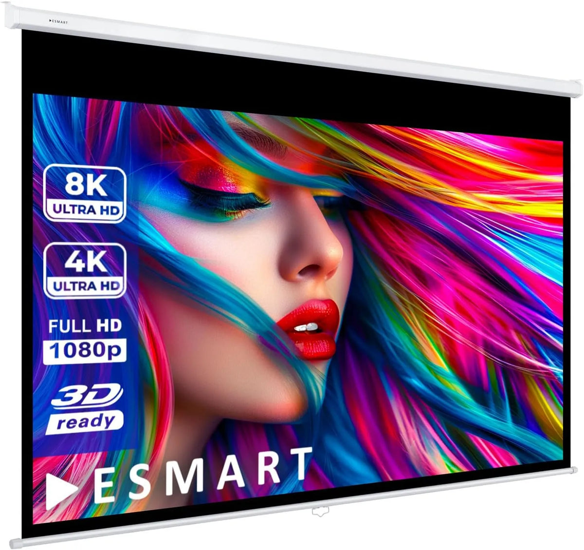 Produit 332x187cm 16:9, ESMART Professionnel MIROLO Écran Manuel 354cm, Tissu Blanc, Surface d'image 332 × 187 cm, extensible manuellement