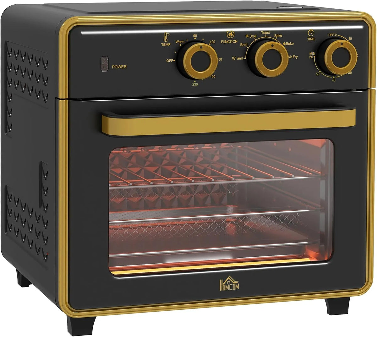 Four électrique, 20 L, 1400 W, 90 à 230 °C, minuteur, gril, minuterie 60 min, friteuse à air 90-230°C, Grille, 5 modes, HOMCOM Mini-four 20L
